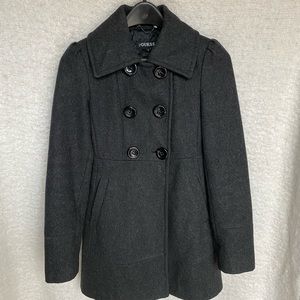 Women’s Guess Wool Blend Trench Coat jacket dark grey gray size s small